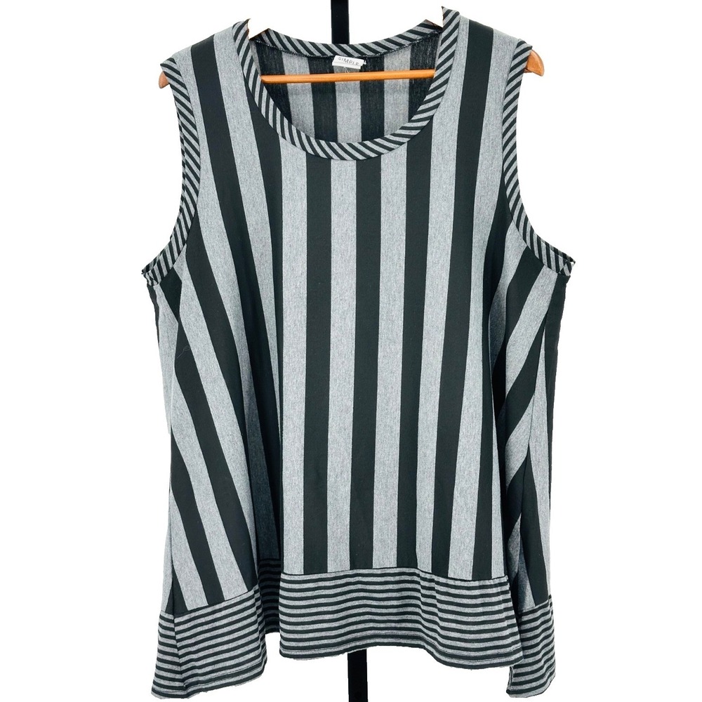 SIMPLE by Suzanne Betro Sleeveless Top Gray & Black Striped Tunic‎ Women's 2XL